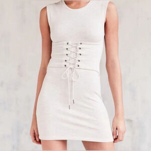 SILENCE + NOISE ANTHROPOLOGIE Sexy Ivory Muscle T Dress Corset Medium MOTO Rare